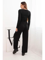 Dámský viskózový komplet s model 21731230 a širokými kalhotami černý - K-Fashion Dámský viskózový komplet s model 21731230 a širokými kalhotami černý - K-Fashion