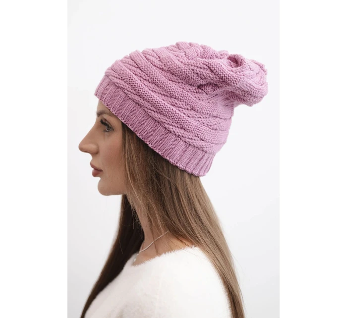 Dámská zimní čepice s klasickým žebrovaným vzorem K439 světle fialová
