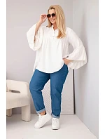 Dámská viskózová halenka Plus Size s model 22043152 rukávem a výstřihem do V béžová - K-Fashion