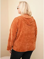 Dámská mikina Plus Size manšestrová s kapucí a zipem oversize hnědá Dámská mikina Plus Size manšestrová s kapucí a zipem oversize hnědá