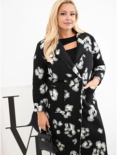 Elegantní dámský plášť Plus Size s model 22363422 leopardí černý - K-Fashion
