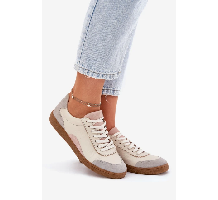Dámské Kožené Tenisky Zazoo N1220 Béžové Dámské Kožené Tenisky Zazoo N1220 Béžové