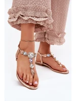 Dámské sandály na plochém podpatku s krystaly růžové zlato model 21699543 - Boto Dámské sandály na plochém podpatku s krystaly růžové zlato model 21699543 - Boto