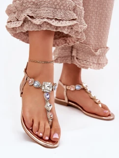 Dámské sandály na plochém podpatku s krystaly růžové zlato model 21699543 - Boto