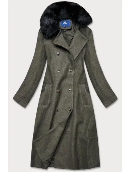 Dlouhý kabát v khaki barvě s límcem model 15837924 - Ann Gissy Dlouhý kabát v khaki barvě s límcem model 15837924 - Ann Gissy