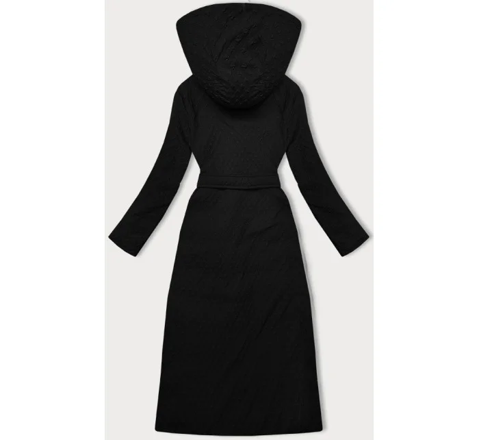 černý dámský kabát s páskem model 21248905 - STELLA FASHION černý dámský kabát s páskem model 21248905 - STELLA FASHION