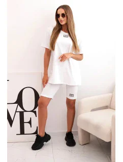 Dámský bavlněný komplet s krátkým rukávem a šortkami bílý