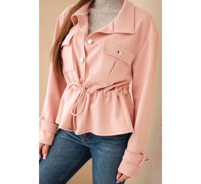 Dámská rozepínací mikina máslová s tkaničkou a kapsami tmavě pudrově růžová