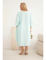 Dámské šaty Plus Size z viskózy s kapsami krátký rukáv mátová Dámské šaty Plus Size z viskózy s kapsami krátký rukáv mátová