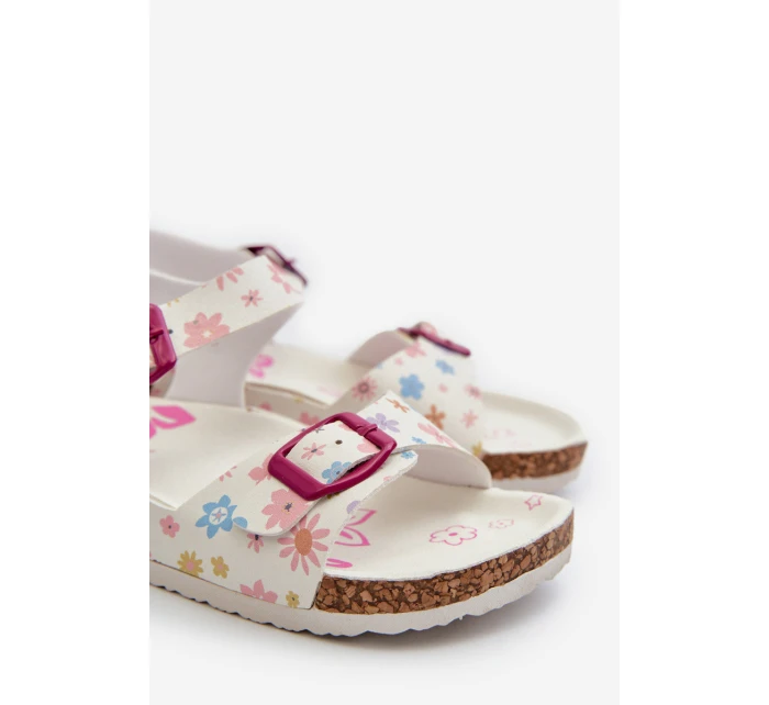 Dětské sandály s květinami a sponami bílé Memoria