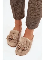 Dámské pantofle s třásněmi a korálky Béžové model 21919160 - Boto