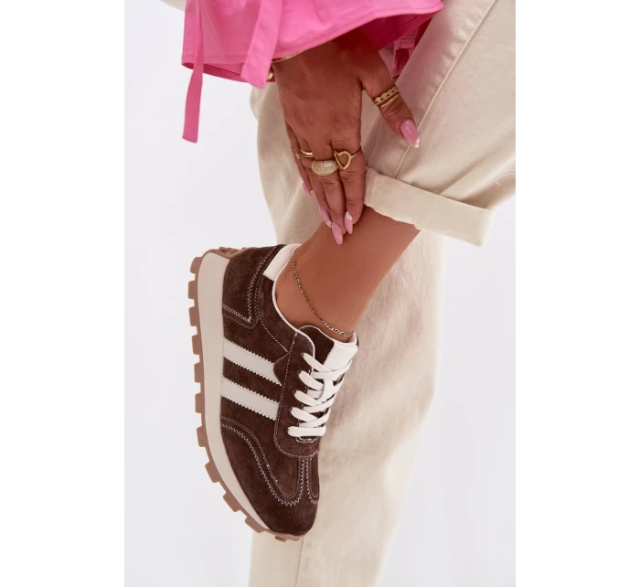 Kožené semišové tenisky dámské na platformě S.Barski LR61-7097 Čokoládové