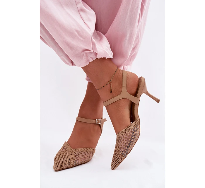 Idira Světle hnědé sandály s síťkou na jehle