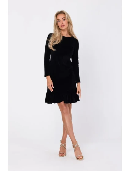 M765 Šaty s nařaseným spodním lemem - černé