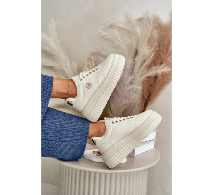 Sneakersy Sportovní Boty Dámské Zateplené Na Masivní Podešvi Béžové Ardiela