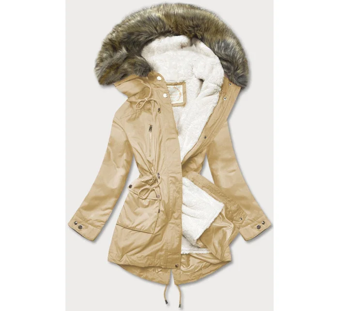 PARKA Z I KAPTUREM BEŻOWA model 21242109 - Libland