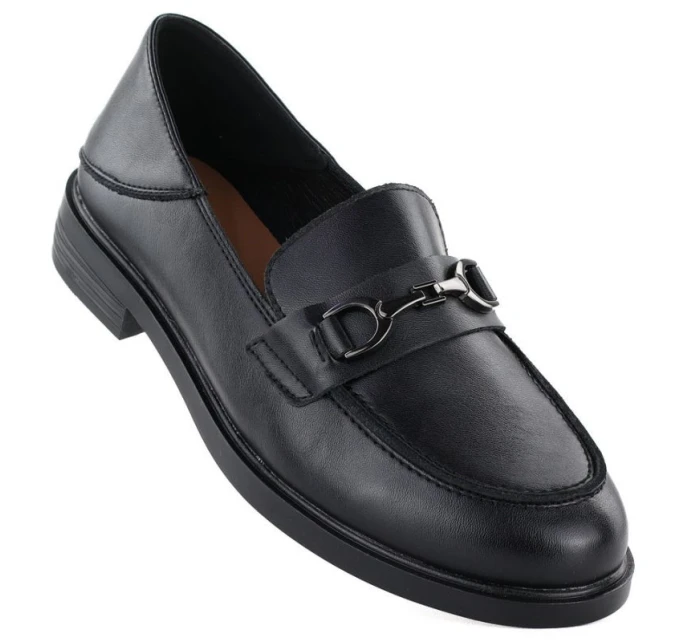 Dámské kožené polobotky mokasíny černé model 22015069 - VINCEZA