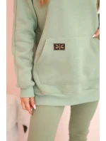 Dámská bavlněná souprava mikina s kapucí a legíny s vysokým pasem tmavá máta