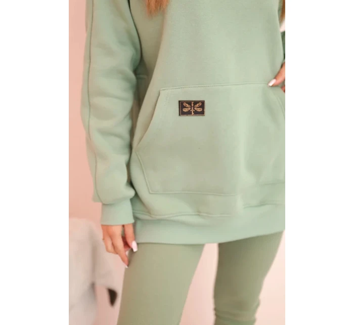 Dámská bavlněná souprava mikina s kapucí a legíny s vysokým pasem tmavá máta