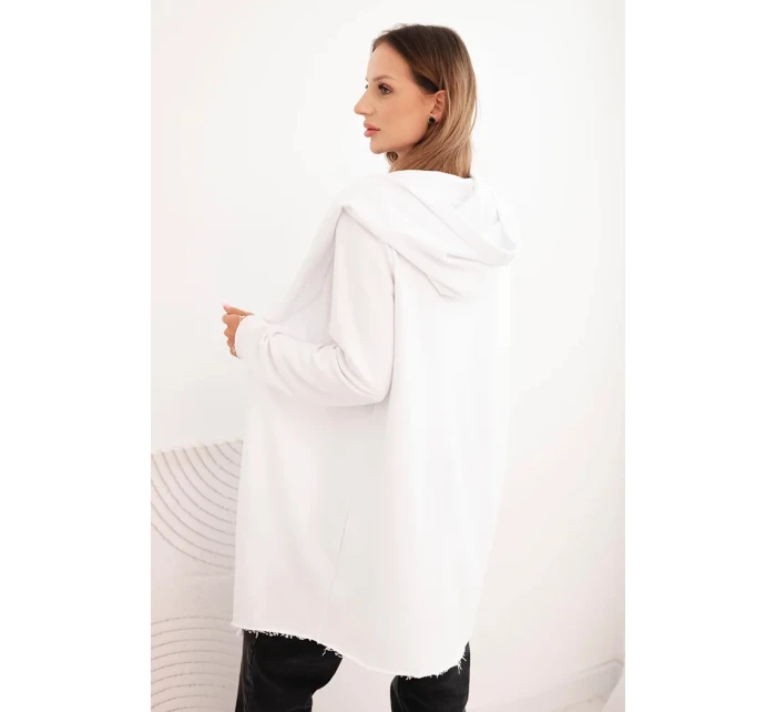 Dámská mikina z bavlny s kapucí a prodlouženým předním dílem bílá