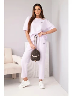 Dámský komplet viskózový máslový s krátkým rukávem a kalhotami s model 21998396 nohavice světle fialový - K-Fashion
