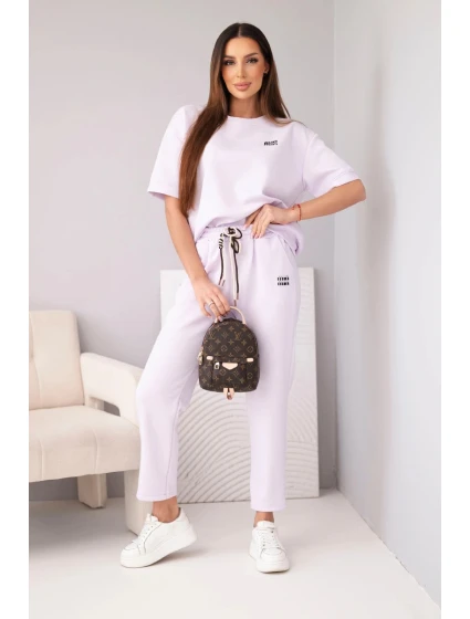 Dámský komplet viskózový máslový s krátkým rukávem a kalhotami s model 21998396 nohavice světle fialový - K-Fashion