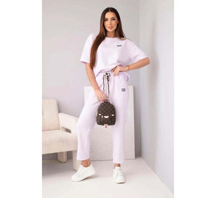 Dámský komplet viskózový máslový s krátkým rukávem a kalhotami s model 21998396 nohavice světle fialový - K-Fashion