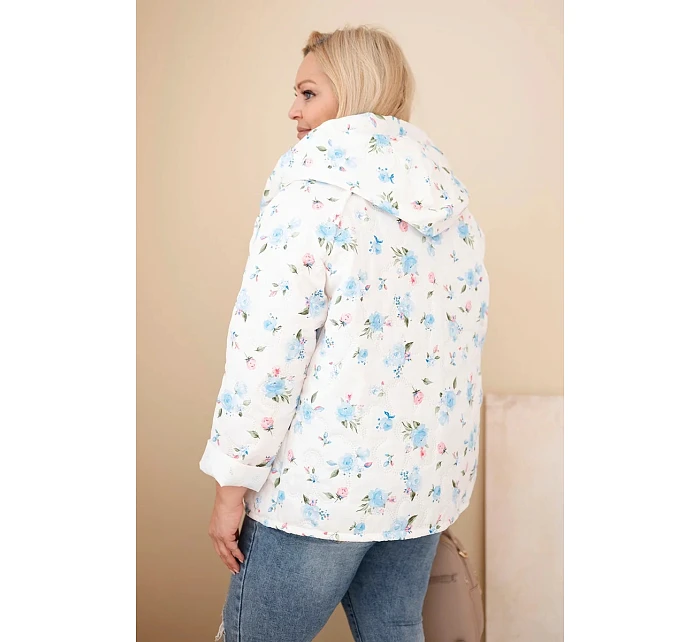 Dámská jarní bunda Plus Size s drobným květinovým vzorem modrá