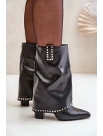 Zateplené boty s ohrnutým svrškem na podpatku černé Tamalis Zateplené boty s ohrnutým svrškem na podpatku černé Tamalis