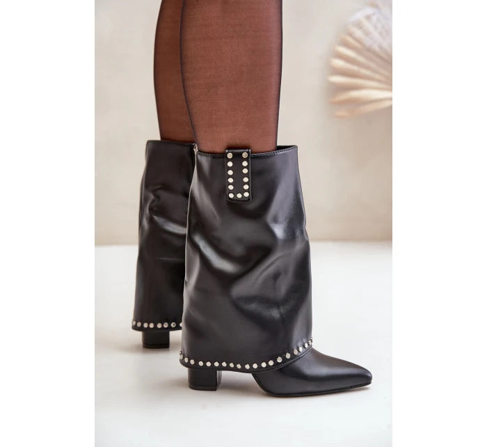 Zateplené boty s ohrnutým svrškem na podpatku černé Tamalis Zateplené boty s ohrnutým svrškem na podpatku černé Tamalis