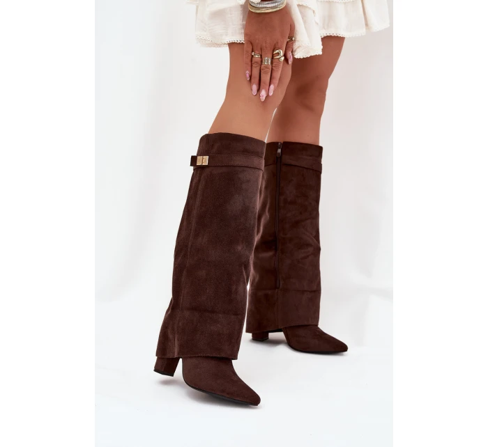 Kozačky Eko Podpatky Na Zip Zateplené  Čokoládové model 21704760 - Boto