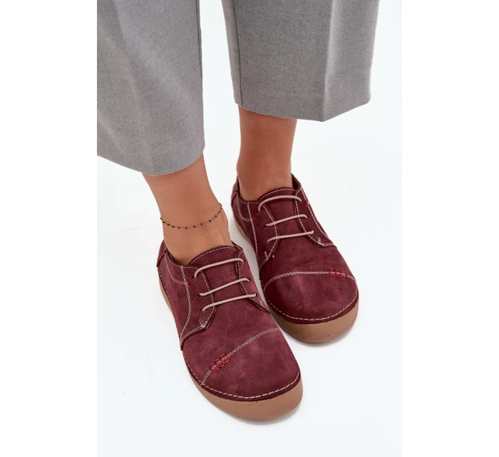 Kožené dámské polobotky s prošíváním model 21710433 bordó - Artiker Kožené dámské polobotky s prošíváním model 21710433 bordó - Artiker