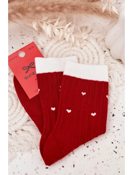 Dámské Vánoční Ponožky Ve Srdíčkách Červené