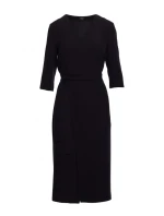 S396 Šaty se zavinovacími detaily ve střední délce - černé
