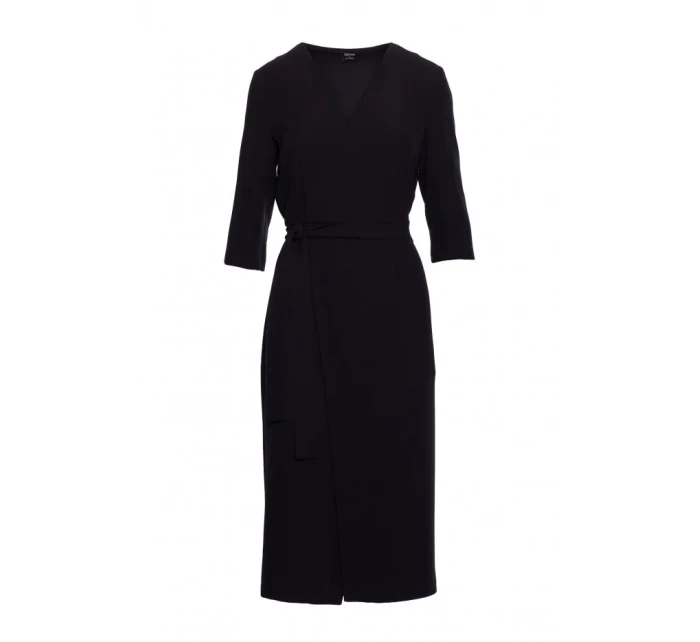 S396 Šaty se zavinovacími detaily ve střední délce - černé