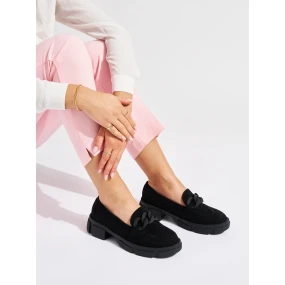 Luxusní černé  mokasíny dámské platforma