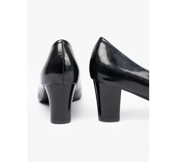 Trendy dámské černé  lodičky na širokém podpatku