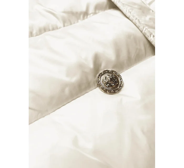 Dámský péřový kabát v barvě ecru se zapínáním na knoflíky model 21248471 - J.STYLE