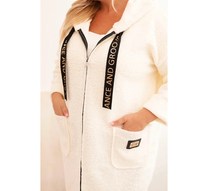 Dámský kabát Plus Size z  s kapucí a kapsami ecru model 21297034 - K-Fashion