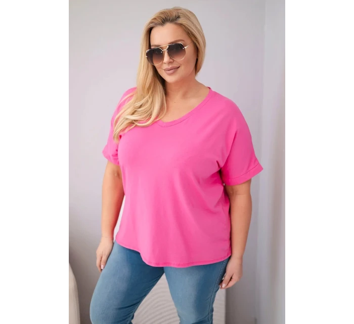 Dámská bavlněná halenka s výstřihem do V a třásněmi na zádech růžová