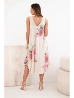 Dámské bavlněné oversize šaty s výstřihem do V a květinovým potiskem béžová Dámské bavlněné oversize šaty s výstřihem do V a květinovým potiskem béžová