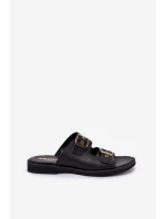 Kožené Ploché Pantofle S Přezkami Zazoo 3020 Černé