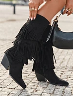 Vyhřívané Kůže Boty Kovbojky Dámské S Fringing Černé Brivina