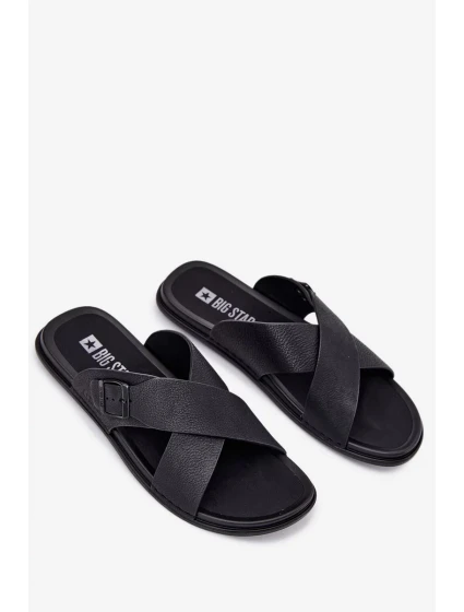 Pánské kožené pantofle s přezkou Big Star – černé