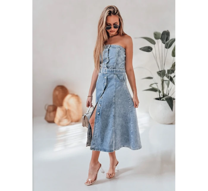 Džínové midi šaty s páskem SUMMER SKY blue FashionStreet EY2585