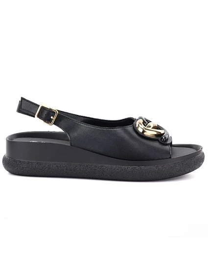 Dámské kožené sandály na platformě černé model 22117570 - S.Barski