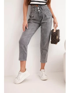 Dámské džíny paperbag s dvojitým zapínáním M.sara grafitové