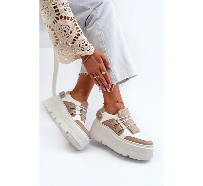 Zazoo 1833 Dámské Kožené Tenisky na Masivní Podrážce Bílé