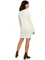 BK010 Pletené svetrové šaty s vysokým výstřihem - ecru