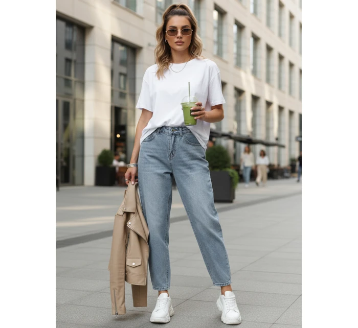 Dámské baggy džíny s vysokým pasem modré FashionStreet UY2856 Dámské baggy džíny s vysokým pasem modré FashionStreet UY2856